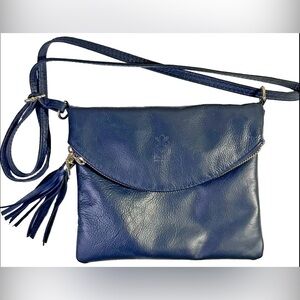 Vera Pelle Navy Blue tassel shoulder / crossbody purse made in Italy Leather